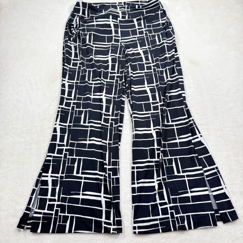 Joseph Ribkoff Wide Leg Geometric Print Pants Black White Side‎ Slit Size 12